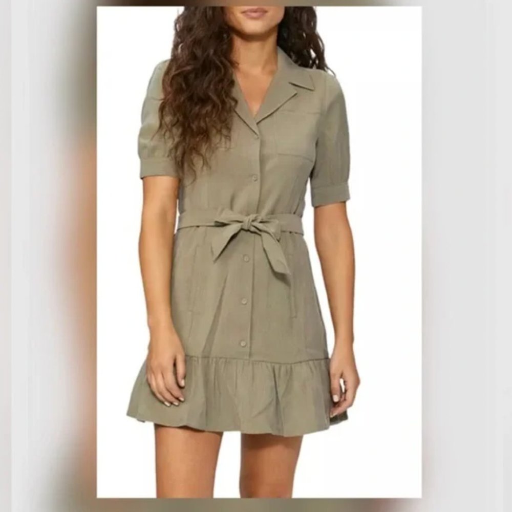 PAIGE light army green Mayslie short sleeve ruffled shirt dress